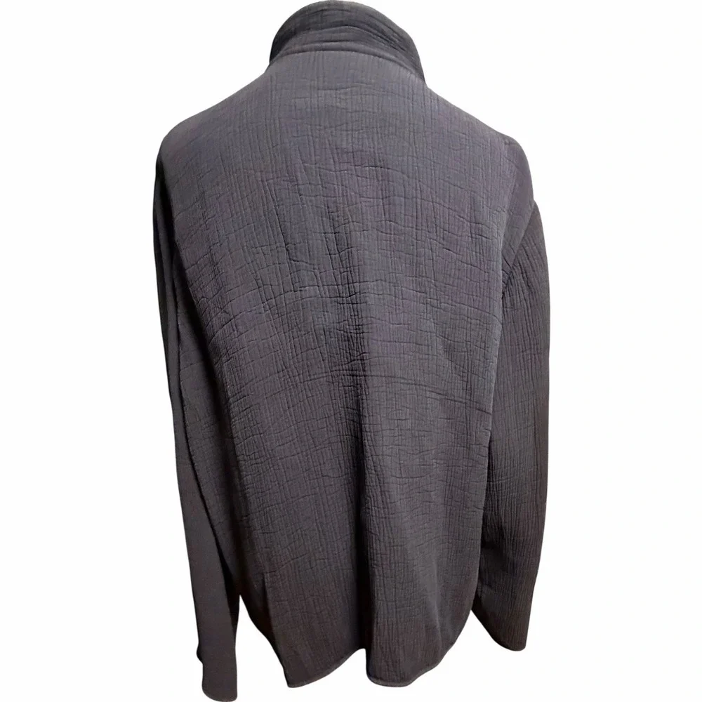 Eileen Fisher Silk Blend Crinkle Textured Open Front‎ Jacket Cardigan Black M